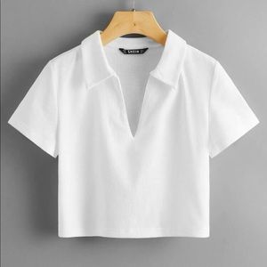 Trendy White collar crop top